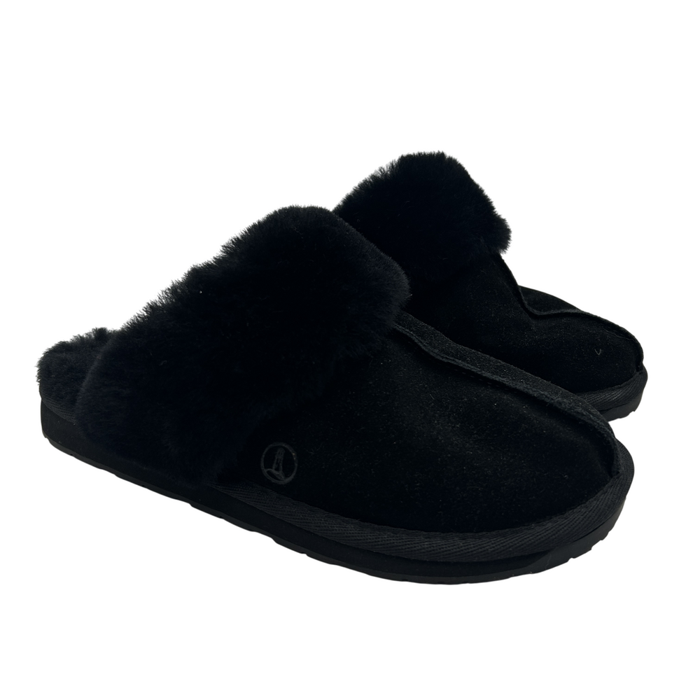 Lands' End Slippers Womens Size 7 Black Faux Fur Suede Comfort Indoor Shoes
